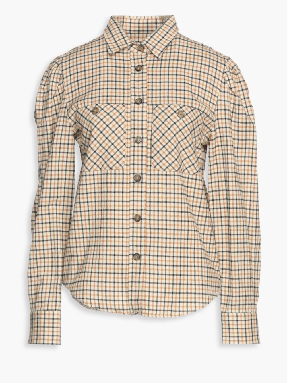 Isabel Etoile Marant Tan Plaid Button-Front Flannel wool-blend Shirt